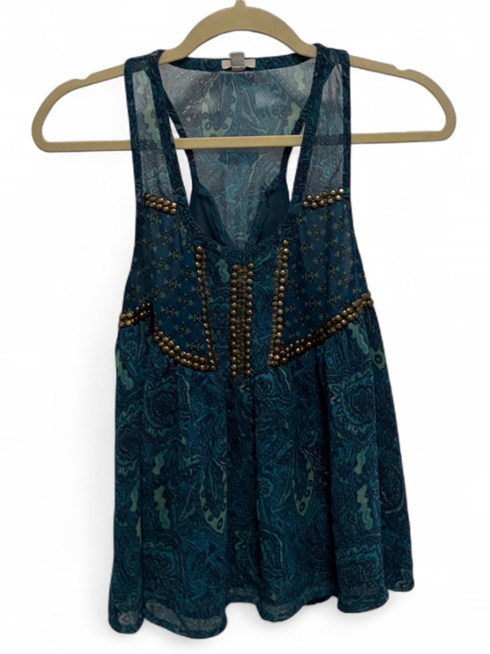 Ecote Urban Outfitters Blue Boho Print Studded Racerback Tank Top